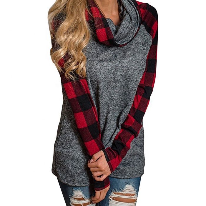 Buffalo Plaid Cowl Neck Sweater