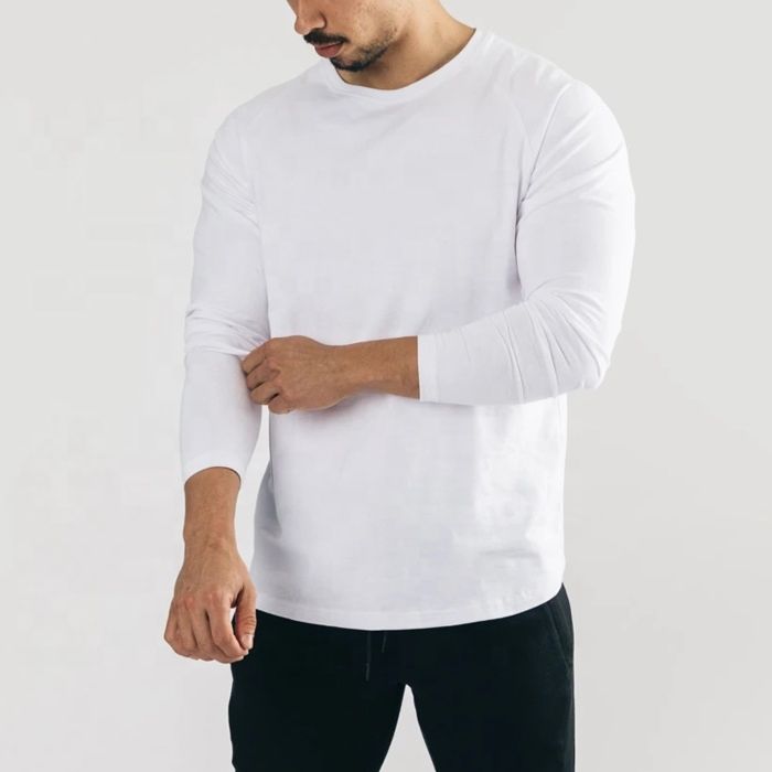 Cotton Men's Performance Long Sleeve Shirts with Curved Hem