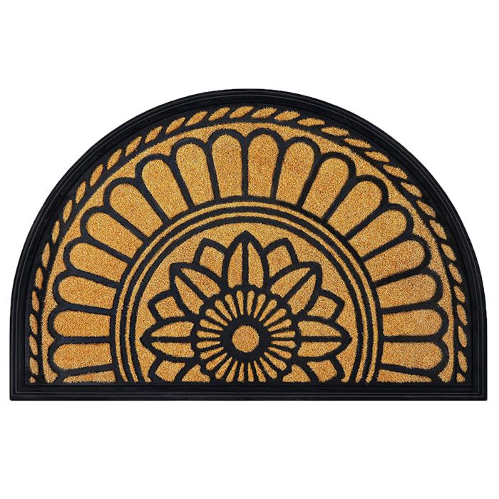 Dropshipping Half round Black Border Coco Doormat Heavy Duty Doormat Rubber-Backed Natural Coir Doormat