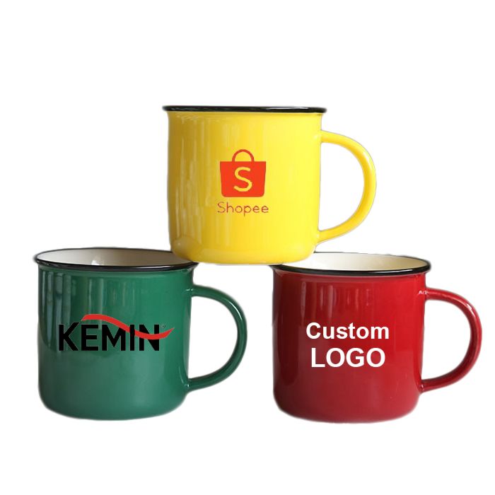 Eco-Friendly Bone Solid Color Glaze Ceramic Mug Drinkware Camping Coffee Enamel Mug Cup