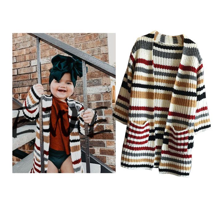 Knitted Baby Children Cardigan Kids Striped Girls Sweater Cardigans with Pockets