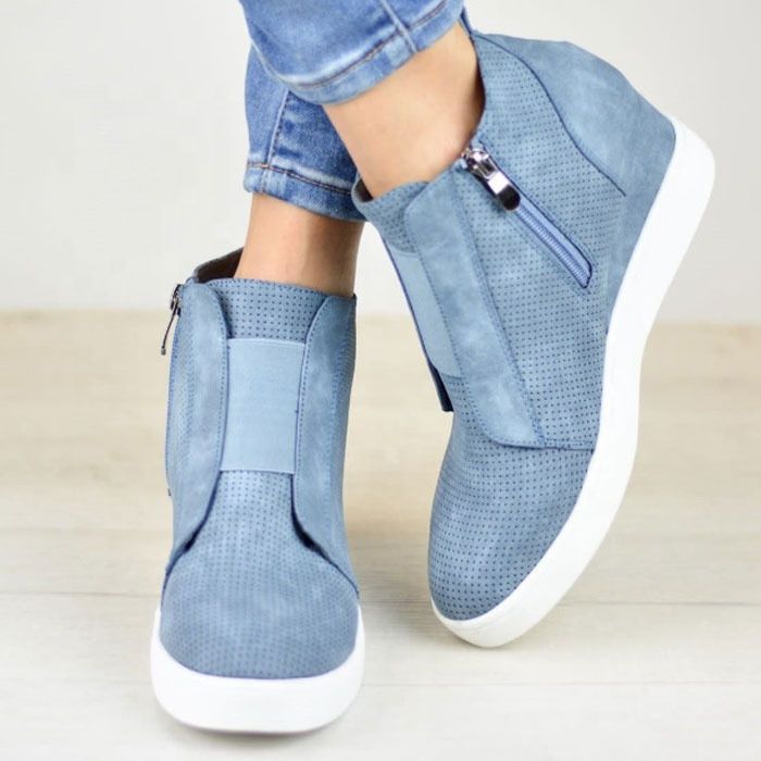 Pu Inner Height Zipper Wedges Sneaker