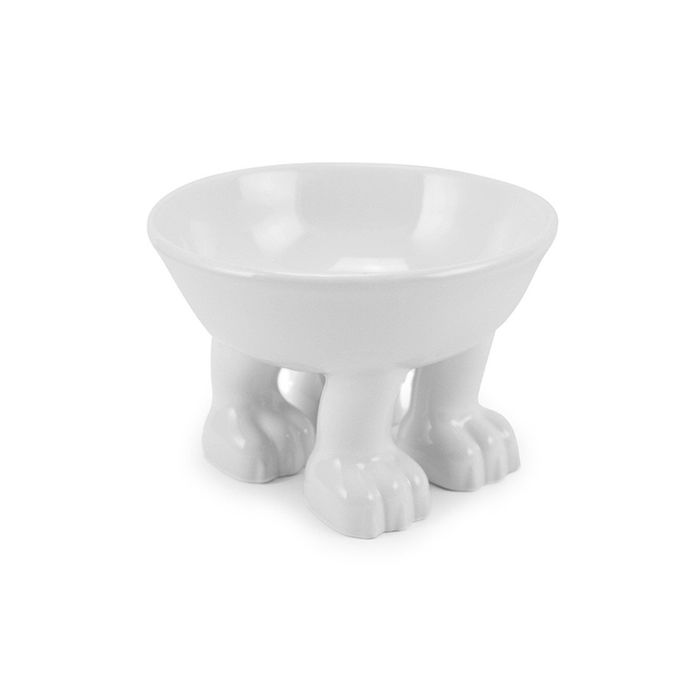 White Ceramic Raise Dog Bowl Holder