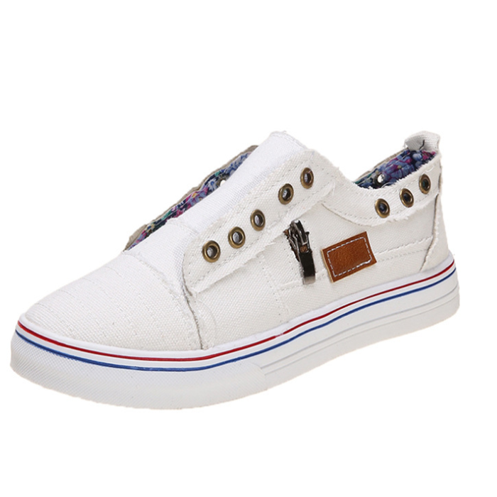 Women Slip on Solid Toe round Canvas Sneaker Zipper Flat Shoes