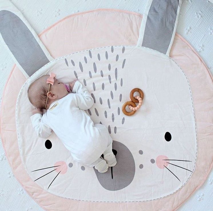 Baby Play Mats Carpet for Kids Room Koala Rabbit Animal Soft Cotton Crawling Mats round Floor Rug Play Mats