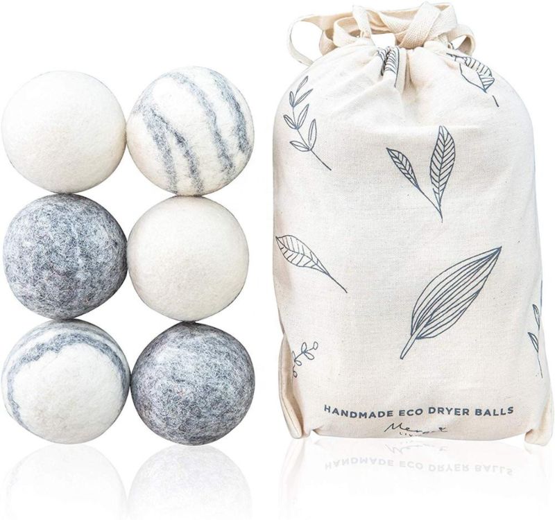 6 Pack Eco Friendly Laundry Wool Dryer Balls with Cotton Bag