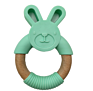 Mzl Cartoon Image Organic Silicone Bunny Teethers with Wood Ring