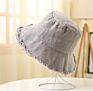 Washed Cotton Solid Color Blank Frayed Wide Brim Fringed Floppy Fisherman Bucket Hat