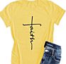 Women's Faith T-Shirt Casual Short Sleeve Side Button Letter Printed Cute Graphic Tee Shirts Tops