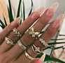 Boho Vintage Gold Star Knuckle Rings for Women Boho Crystal Star Crescent Geometric Female Finger Rings Set Jewelry