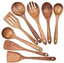 Healthy Non Stick Solid Durable Home Kitchen Serving Spoon Spatula Hanging Teak Wood Spatula Cooking Utensils Set