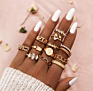 Boho Vintage Gold Star Knuckle Rings for Women Boho Crystal Star Crescent Geometric Female Finger Rings Set Jewelry