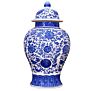 Chinese Style Antique Blue and White Ceramic Large Ginger Jar with Lid for Decor