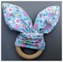 Ins Baby Chevron Zigzag Teethers Natural Wood Circle with Rabbit Ear Fabric Newborn Teeth Practice Toys Training Handmade Ring