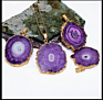 Women's Natural Raw Sliced Druzy Stone Agate Crystal Pendant Necklace Sunflower Necklace