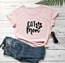 Women's Cat Mom Letter T-Shirt O-Neck Casual Shirt Oversized Loose Print T-Shirt