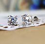 925 Sterling Silver Setting Clear round Cz Cubic Zirconia Stud Earrings for Women