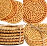 Shg Natural Handwoven Wicker Glass round Bamboo Rattan Coaster Set