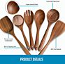 Wooden Utensils for Cooking - Non-Stick Soft Comfortable Grip Wooden Cooking Utensils - Smooth Teak Wooden Spoon Sets