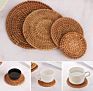 Shg Natural Handwoven Wicker Glass round Bamboo Rattan Coaster Set