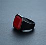 Signet Male Blank Metal Finger Red Stone Ring 316L Stainless Steel Plated Black Gold Men Gemstone Rings
