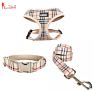 Adjustable Nylon Pet Dog Collar with Leash Harness, Classic Scottish Beige Plaid Pattern Designed