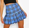 Casual Printed Blue Plaid Pleated Skirt Short Women's Skirts