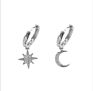 Stainless Steel Zircon Star Moon Charms Drop Earrings for Women 14K Gold Plated