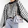 Top Direct Women Crew O-Neck Long Sleeve Knitted Ladies Oversize Houndstooth Pullover Sweater