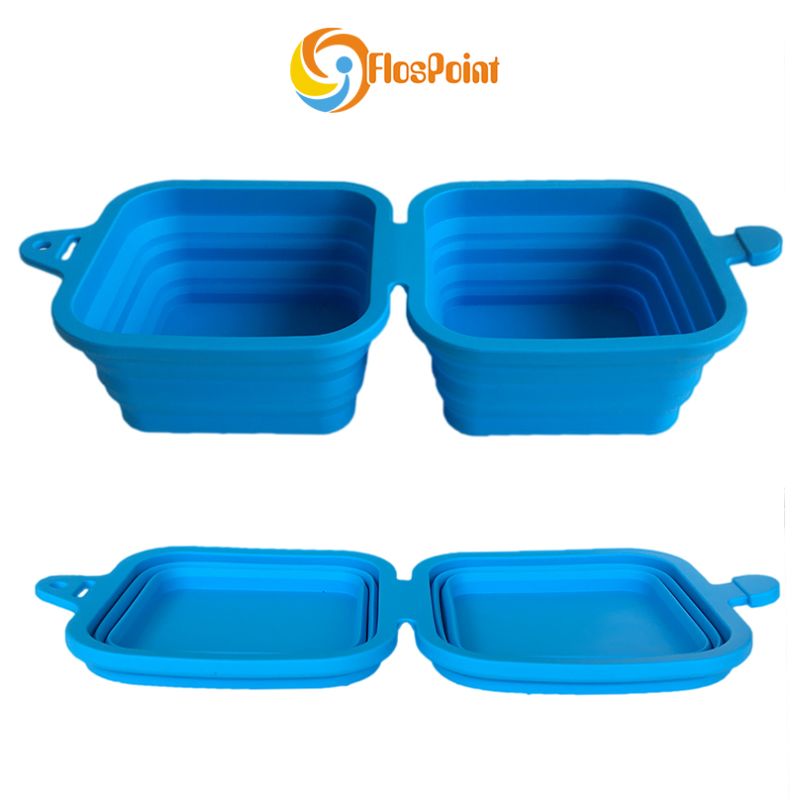 Elevated Foldable Silicone Raised Portable Water Travel Slow Feed Food Collapsible Dog Double Bowl