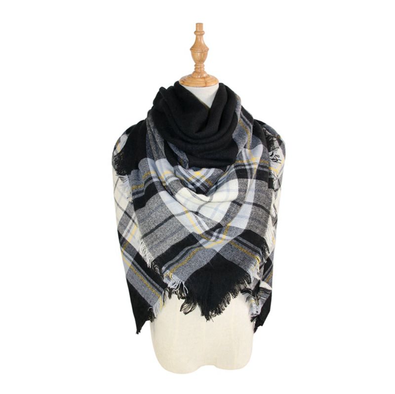 Fall Thick Tartan Scarf Oversized Blanket Soft Warm Shawl Classic Plaid for Women