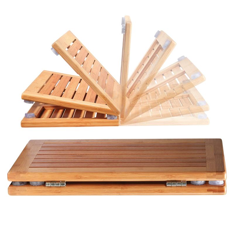 Foldable Non Slip Shower Floor Mat Bamboo Bathroom Floor Mat and Doormat