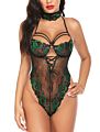 Transparent Lingerie Bodysuit Erotic Choker Strappy Lace up Bodysuits Lady One Piece Nightwear Backless Lingerie Bodysuits