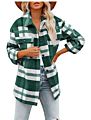 Flannel Plaid Women's Coats Lapel Button Pocket Shirt Jacket Womens Shacket