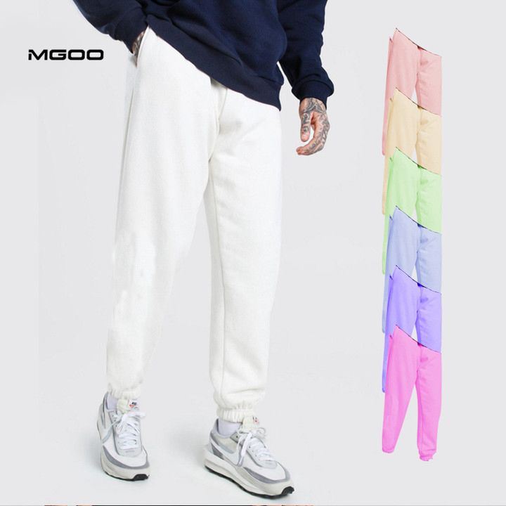 Mgoo White Men's Joggers Dtg Print Sweat Pants Heavyweight Fleece Loose Fit Trousers