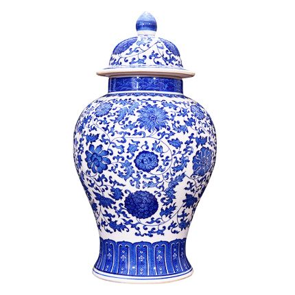 Chinese Style Antique Blue and White Ceramic Large Ginger Jar with Lid for Decor