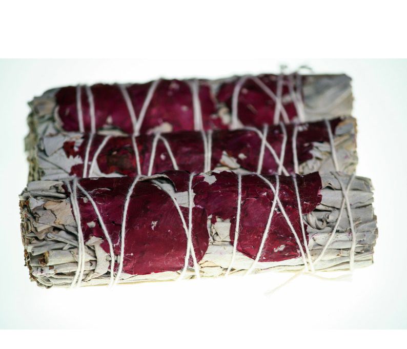 Red Rose Smudge Stick, Sage with Rose Petals,Floral Sage Smudging Stick