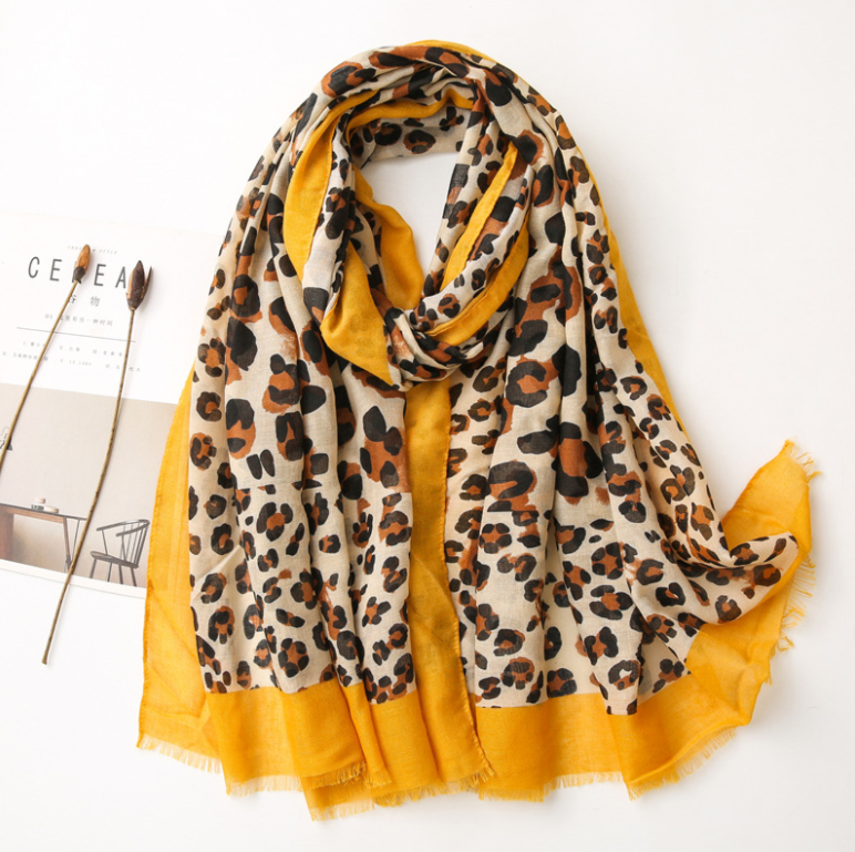 Leopard Scarf with Yellow Edge Women's Accessories