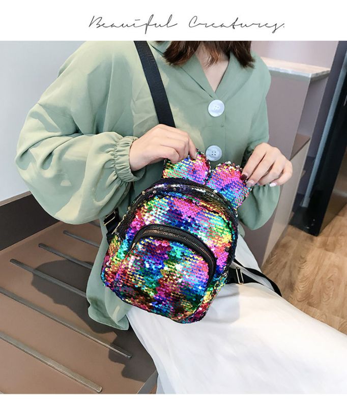 Small Travel Children Baby Cartoon Two Cute Mouse Ears Bags Kids Mini School Kids Sequin Backpack