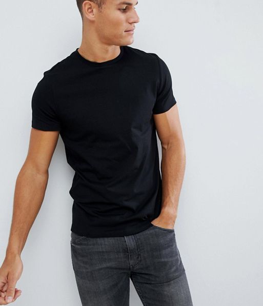 Short Sleeve Crew Neck 95%Cotton 5%Spandex Slim Fit Black Blank T Shirt Men