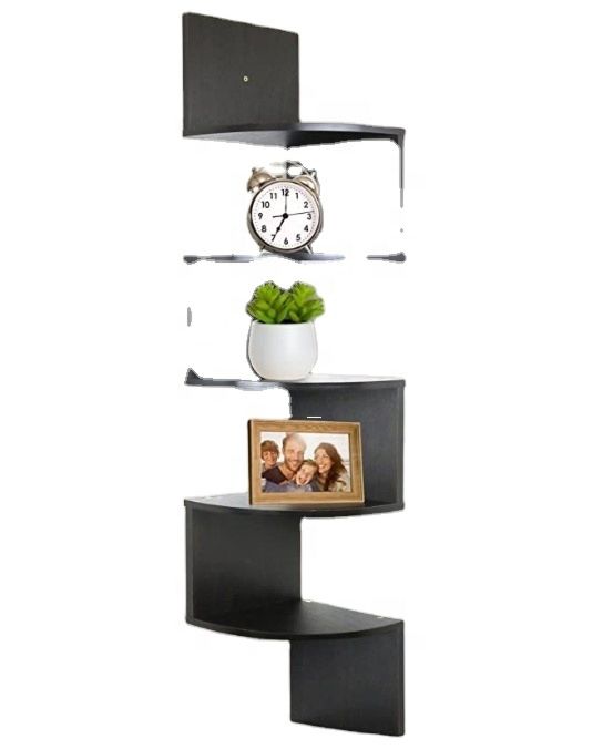 Wooden Corner Shelf 5 Tier Floating Shelves for Wall Easy-To-Assemble Wall Mount Corner Shelves for Bedroom Living Room