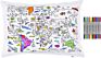 Color Your Own Pillow Case Doodle World Map Pillowcase with 10 Washable Fabric Markers