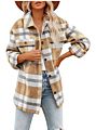 Flannel Plaid Women's Coats Lapel Button Pocket Shirt Jacket Womens Shacket