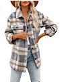 Flannel Plaid Women's Coats Lapel Button Pocket Shirt Jacket Womens Shacket
