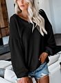 Ladies Waffle Knit Tunic Tops Loose Pullovers Long Sleeve V Neck Shirts Women Clothes