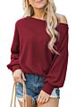 Women's off the Shoulder Long Sleeve Pullover Knit Jumper Baggy Solid Sweater Top