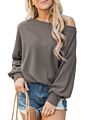 Women's off the Shoulder Long Sleeve Pullover Knit Jumper Baggy Solid Sweater Top