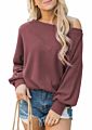 Women's off the Shoulder Long Sleeve Pullover Knit Jumper Baggy Solid Sweater Top