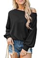 Women's off the Shoulder Long Sleeve Pullover Knit Jumper Baggy Solid Sweater Top