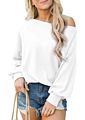 Women's off the Shoulder Long Sleeve Pullover Knit Jumper Baggy Solid Sweater Top